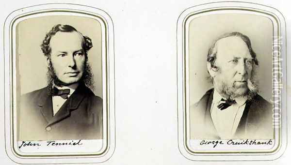 Portraits of Sir John Tenniel (1820-1914) and George Cruikshank (1792-1878) c.1860 Oil Painting - J.C. Watkins