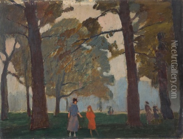 Herbstabend Im Park Oil Painting - Rudolf Hellwag