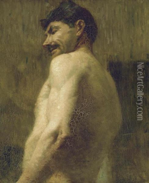 Homme Nu En Buste Oil On Canvas 29 X 23Â¾ In. Painted Circa 1882 Oil Painting - Henri De Toulouse-Lautrec