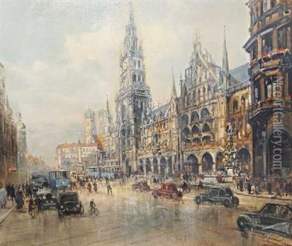 Der Marienplatz In Munchen Oil Painting - Otto Hammel
