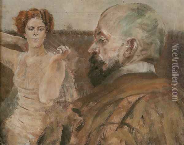 Self-Portrait with a Woman Oil Painting - Jacek Malczewski