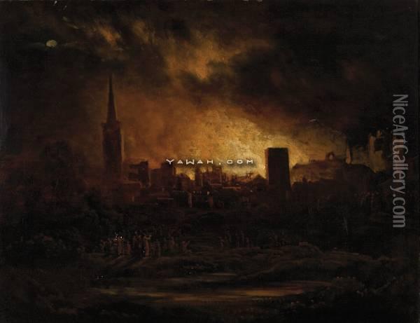 Fire Viewed From The Green Park Oil Painting - Philip Reinagle
