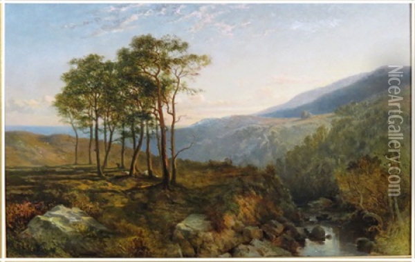 Landscape With Stream, Distant Mountains Oil Painting - John Frederick Kensett