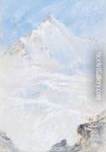 Ravine Near Cortina D'amberra, Tyrol; Piz Cambri And Ober Barinina Glacier Oil Painting - Elijah Walton