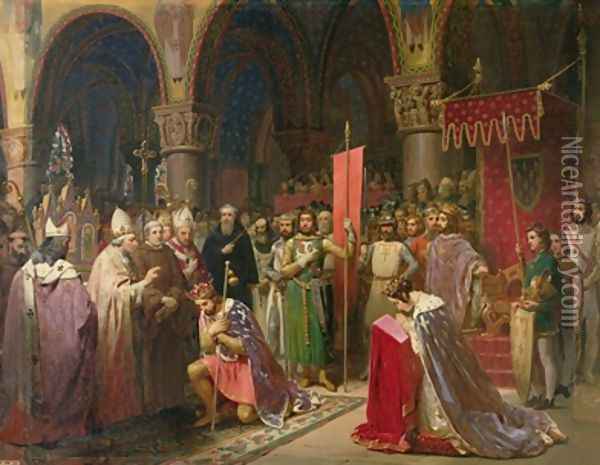 Louis VII 1120-1180 the Young King of France Taking the Banner in St Denis in 1147 1840 Oil Painting - Jean Baptiste Mauzaisse