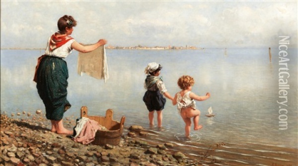 Venetian Washerwoman, Murano Oil Painting - Franz Leo Ruben