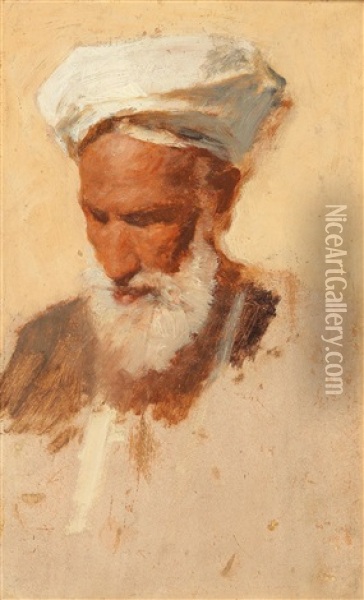 Bust Portrait Of An Arab. A Study From Nature Oil Painting - Carl Leopold Mueller