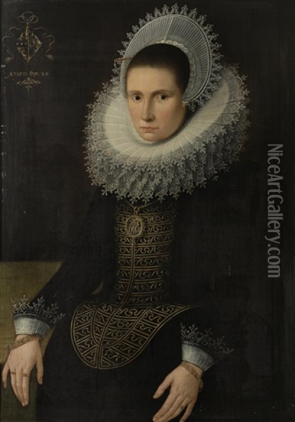 A Portrait Of A Lady, Three-quarter Length, Age 25 Oil Painting - Michiel Janszoon van Mierevelt