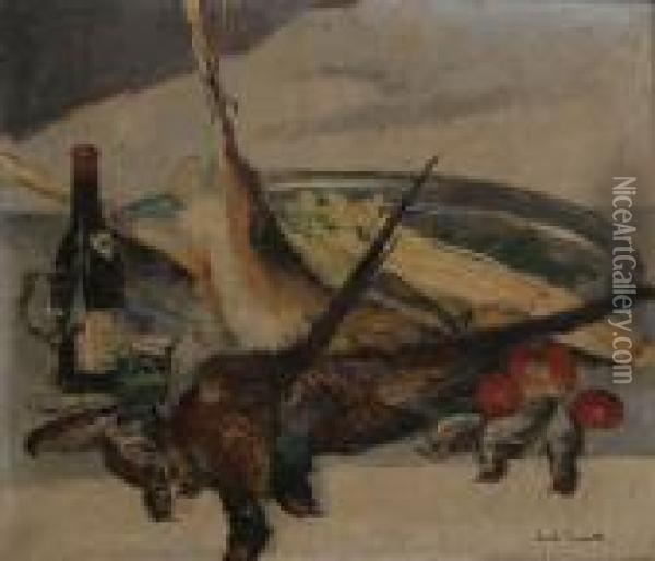 Jachtstilleven Met Haas Enfazanten. Oil Painting - Emile Lecomte