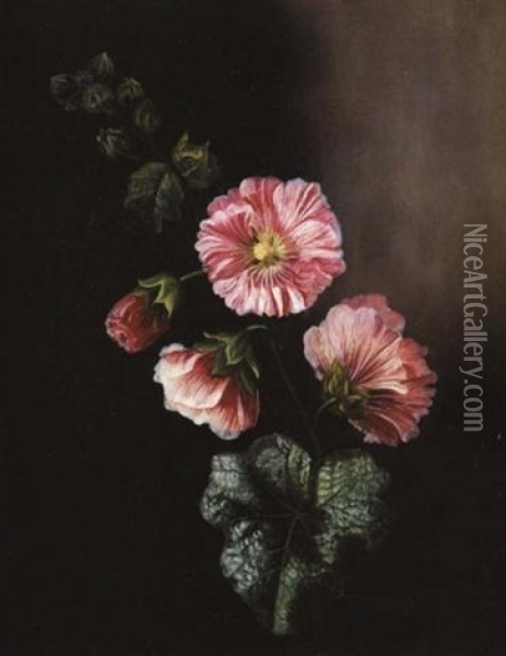 Une Rose Tremiere Oil Painting - Esther Herminie de Maunoir