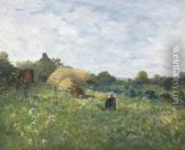 Breton Woman In The Fields Oil Painting - Fernand Marie Eugene Legout-Gerard