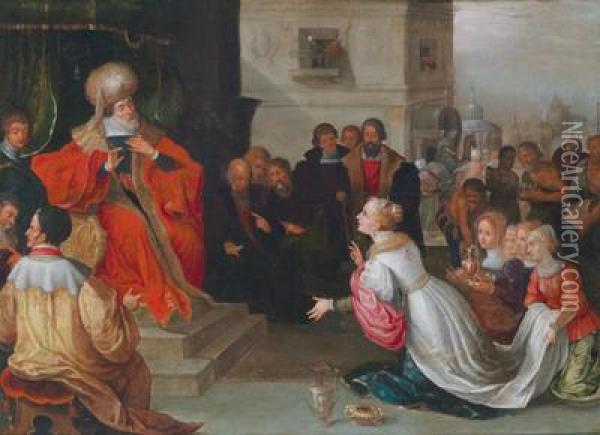 Umkreis Die Konigin Von Saba Vor Konig Salomon Oil Painting - Frans II Francken