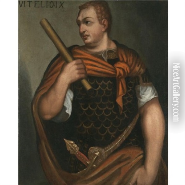 Portrait Of The Emperor Vitellius Holding A Baton Oil Painting - Bernardino Campi