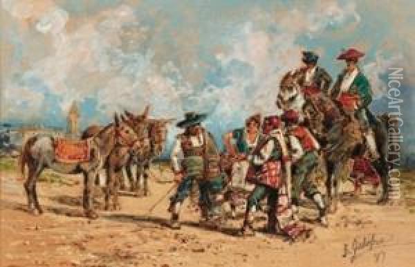 L'incontro - 1889 Oil Painting - Baldomero Galofre Y Gimenez