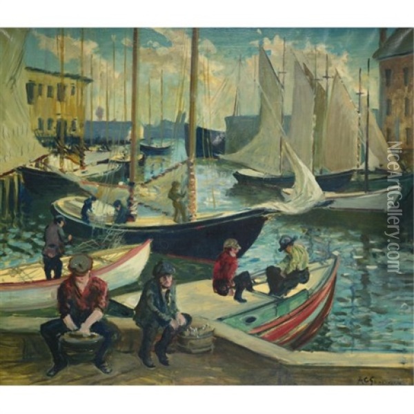 T Wharf, Boston Oil Painting - Arthur Clifton Goodwin
