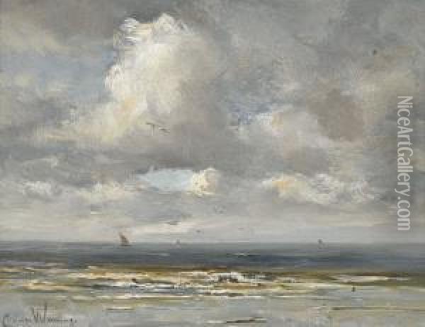 Kustenpartie Mit Segelbooten Oil Painting - Kees Van Waning
