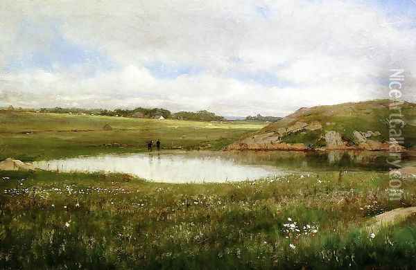 Freshwater Pond in Summer - Rhode Island Oil Painting - Thomas Worthington Whittredge