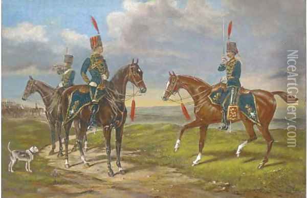Hussars on manoeuvres Oil Painting - English School