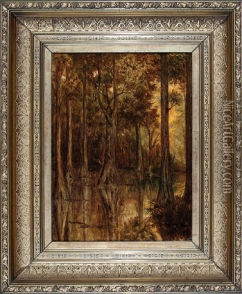 Cypress Trees, Louisiana Bayou Oil Painting - Philippe Regis de Trobriand