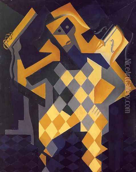 Harlequin with Violin Oil Painting - Juan Gris