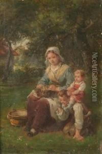 Play In The Garden Oil Painting - Charles Petit