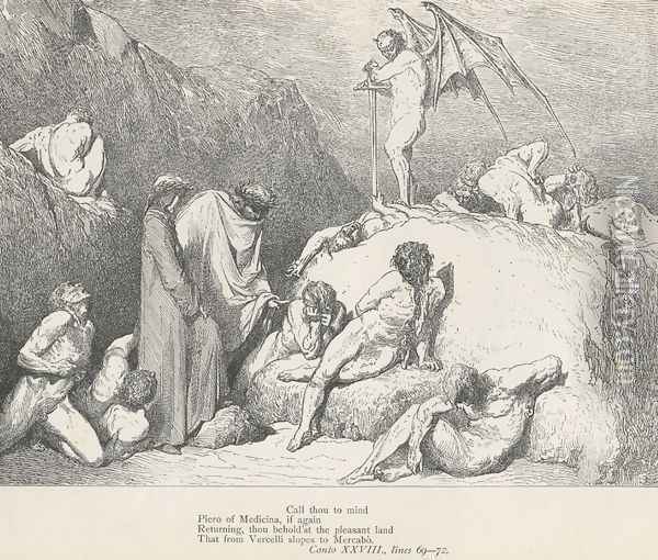 Call thou to mind Piero of Medicina, (Canto XXVIII., lines 69-70) Oil Painting - Gustave Dore