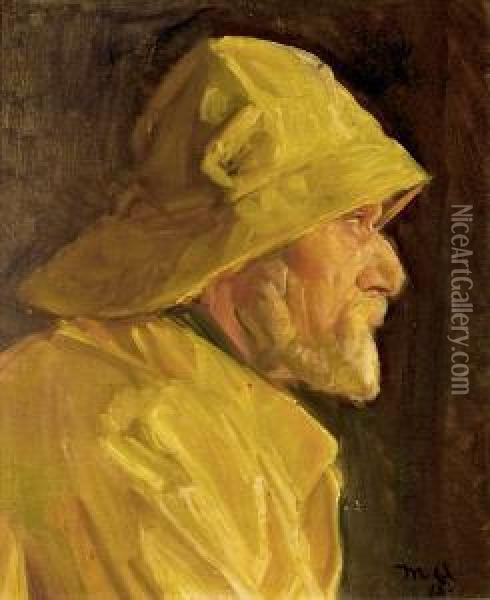 Profile Portrait Of A Fisherman. Signed M.a., 15 Oil Painting - Michael Ancher