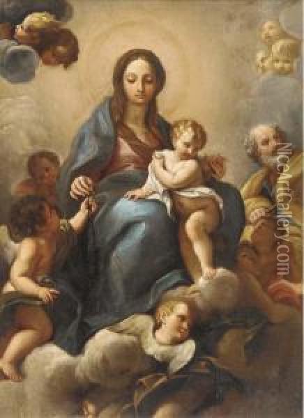 The Holy Family In Glory With Putti Oil Painting - Bartolomeo Giuseppe Chiari