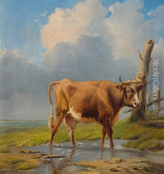 Landscape With A Cow Oil Painting - Louis Pierre Verwee