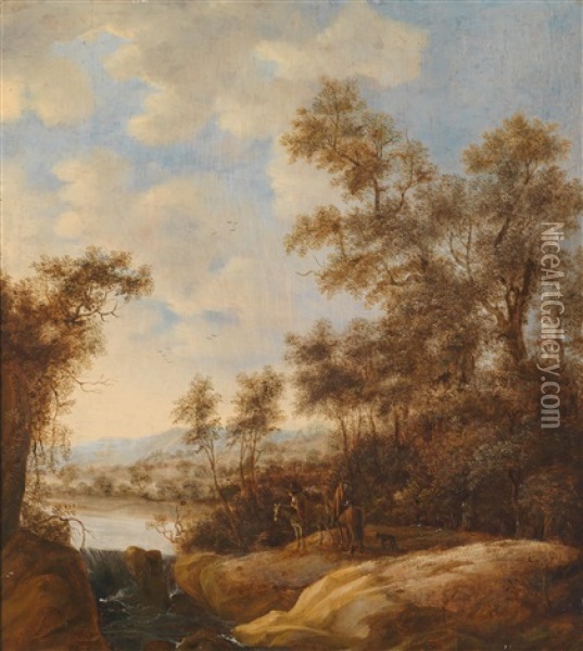 (weende (vlagtwedde) -1658/1662 Amsterdam) Waldlandschaft Mit Reisenden Oil Painting - Jan Jansz Van Houthuysen