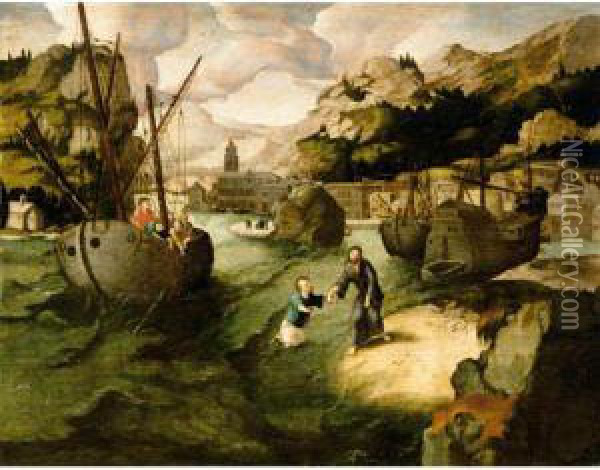 Saint Peter Walking On Water Oil Painting - Herri met de Bles