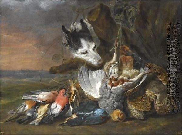 A Still Life In An Exterior With Dead Game, Including A Brace Of Grouse, A Kingfisher And Songbirds Oil Painting - Jan Fyt