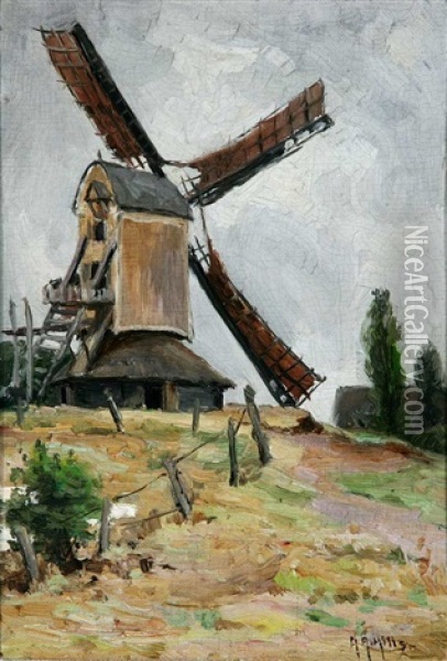 Windmills - Huizen, Holland Oil Painting - Anna Althea Hills