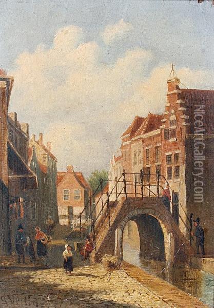 Dutch Canal Scene Oil Painting - Pieter Gerard Vertin