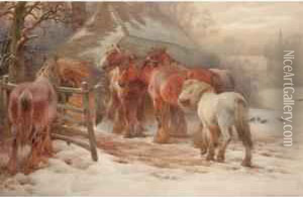 Winter Feed Oil Painting - Charles James Adams