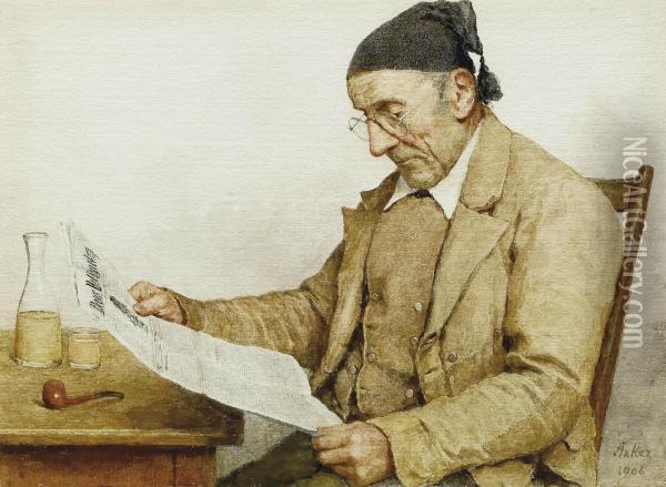 Grossvater Mit Zeitung Oil Painting - Albert Anker