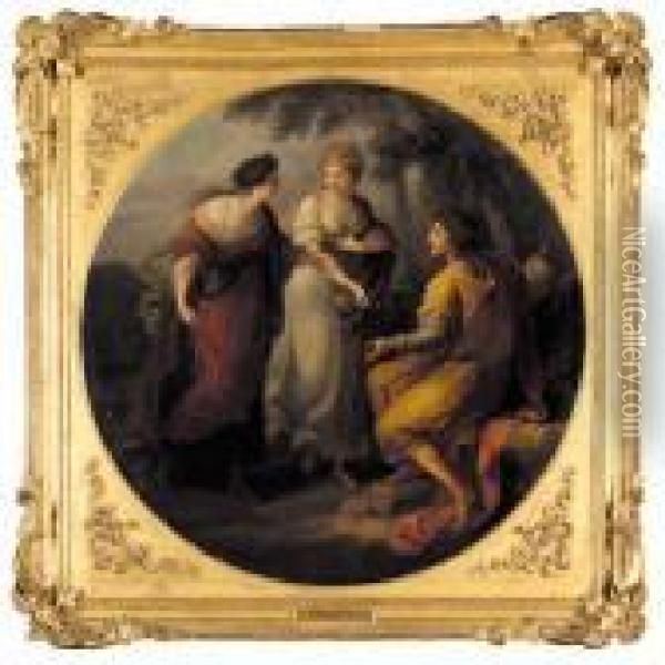 Design Directed By Beauty To Give Her Allegiance To Poetry Oil Painting - Angelica Kauffmann