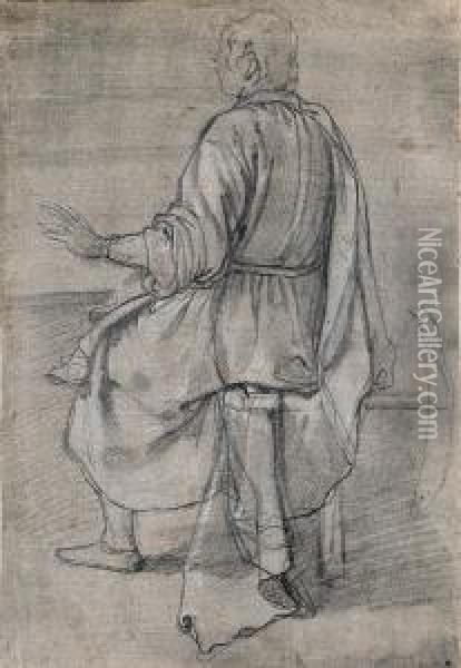 A Seated Young Man Seen From Behind, And A Subsidiary Study Of Partof His Cloak Oil Painting - (Jacopo Chimenti) Empoli