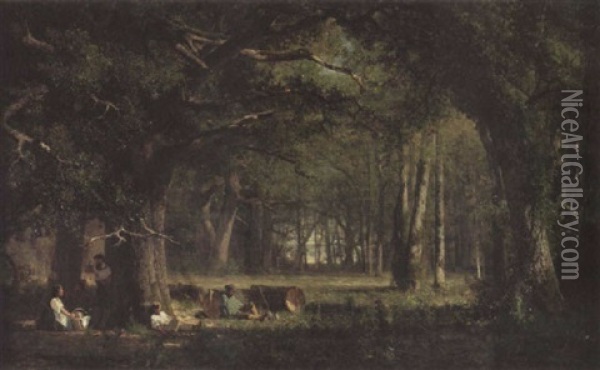 Woods At Fontainebleau Oil Painting - Thomas Hill