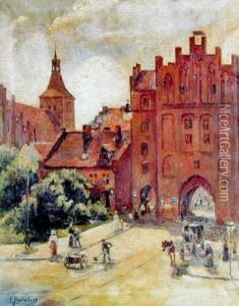 Widok Na Wysoka Brame I Kosciol Sw. Jakuba W Olsztynie, Przed 1914 R. Oil Painting - Frieda Strohmberg