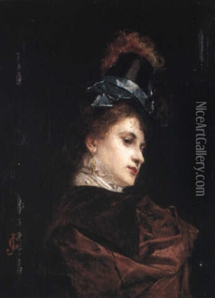 The New Hat Oil Painting - Gustave Jean Jacquet