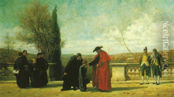 Meeting With The Cardinal Oil Painting - Ferdinand Heilbuth