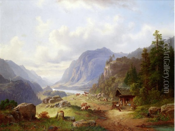 An Alpine Landscape Oil Painting - Anton Doll