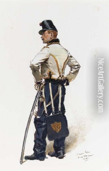A Uniformed Army Officer Oil Painting - Jean Baptiste Edouard Detaille