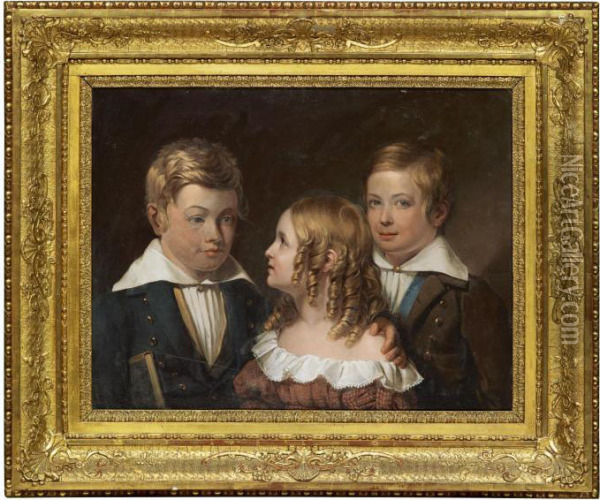 Syskonen Carl Edvard Leonard, Jenny Teresia Och Carl Emil August Roth Oil Painting - Johan Gustav Sandberg