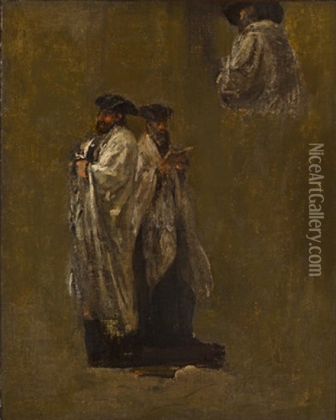 Three Rabbis Oil Painting - Jacques Emile Edouard Brandon