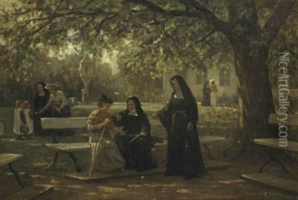 An Afternoon In The Garden Oil Painting - Philip Lodewijk Jacob Frederik Sadee