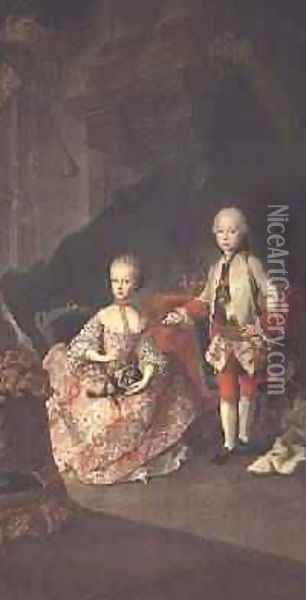 Two children of Empress Maria Theresa of Austria 1717-80 Leopold 1747-92 Oil Painting - Martin II Mytens or Meytens