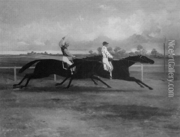 The Set To Between 'voltigeur' And 'the Flying Dutchman' In The Doncaster Cup Oil Painting - Harry Hall