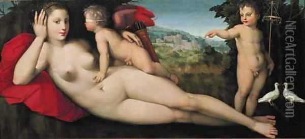 Venus with Sacred and Prophane Love Oil Painting - Andrea del Brescianino
